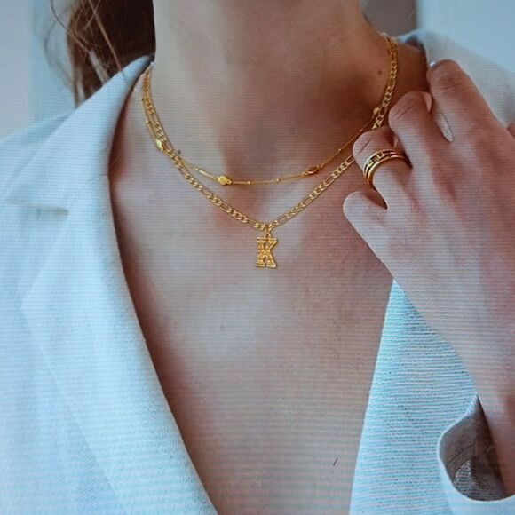 New FOCALOOK 18K GP Capital K Pendant Necklace New In Box - Picture 3 of 5